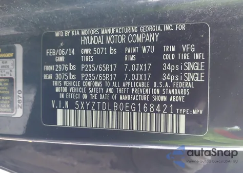 2014 Hyundai Santa Fe Sport 2.4L from USA, damaged, VIN 5XYZTDLB0EG168421
